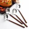 Acero Inoxidable 304 Mango de Madera para Alitas de Pollo Cuchara para Fondue Espátula de Cocina Creativa Cuchara para Servir Cuchara para Sopa Ramen Cuchara Ranurada