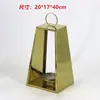 Lampião de Vento Estilo Europeu Suporte de Vela de Aço Inoxidável Lanterna de Vidro Dourada Lâmpada à Prova de Vento Lâmpada de Manteiga para Exterior Ornamento de Decoração
