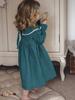 Vestido de Crepé de Doble Capa Oferta de Liquidación Ropa Infantil Vestido de Gasa de Algodón con Encaje en Bloques de Color Cintura Fruncida Falda de Corte A