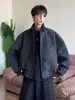 Jaqueta de Couro PU Estilo Retrô Americano para Homens, Jaqueta Versátil Solta com Gola Alta, Moda Tendência Marca Alta Rua Jaqueta para Casal