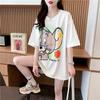 Verão 2025 Nova Camiseta de Algodão Puro Estilo Coreano Comprimento Médio Manga Curta para Mulheres Influenciadora da Internet Versátil Estilo Estrangeiro Redutor de Idade Tamanho Grande