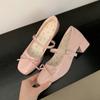 Zapatos Blancos de Punta Cuadrada Francesa de Boca Baja y Tacón Grueso para Mujer 2025 Nuevo Verano Vestido Aumentadores de Altura Combinan con Todo Zapatos Mary Jane