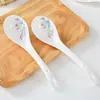 Cuchara Cerámica Grande de Doble Curva de Alta Calidad con Mango Largo para Uso Doméstico, Adecuada para Sopa, Arroz y Porcelana Fina, Segura para Microondas
