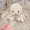 Bolso bandolera de hombro estilo lolita con forma de cubo y conejo, hecho a mano, con lazo y cordón.