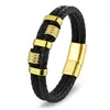 Pulseira Masculina de Aço Inoxidável com Trança de Couro, Design Rombo, Elegante, Versátil, Nova Moda, Cruzada, Duplo Círculo, Simples