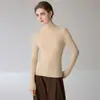 Suéter de cashmere canelado de gola semi-alta simples e elegante para mulheres, cor sólida, caimento justo, macio, suéter base de lã de manga comprida