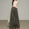 Pantalones Casuales Holgados de Pierna Ancha Color Caqui Perezoso para Mujer Nuevo Diseño con Pliegues Sueltos de Cintura Alta Versátiles