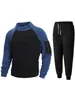 Sudadera cálida para exteriores de estilo europeo y americano transfronterizo con cuello alto, corte holgado, bloques de color, doble manga, manga larga para hombre, traje deportivo de otoño e invierno
