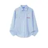Camisa Azul Juvenil con Bordado Floral 3D para Hombres y Mujeres, Camisa Casual Suelta de Manga Larga Dopamina de Primavera para Parejas