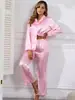 Pijama Feminino Europeu e Americano 2026 Novo Estilo Seda Sintética com Elástico, Roupa de Casa Satinada Transfronteiriça Plus Size Conjunto de Pijama
