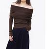 Blusa de Tricô Off-Shoulder Estilo Francês para Mulheres, Blusa Fina de Manga Longa Slim-Fit para Outono que Revela as Clavículas, Design Slim-Fit de Um Ombro
