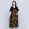 Vestido Solto Plus Size Estilo Novo Verão 2026 para Mulheres Plus Size, Elegante Vestido de Patchwork Floral 100% Algodão e Seda para Mães de Meia-Idade