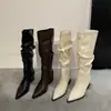 Botines para mujer de estilo europeo y americano, con punta fina, tacón grueso, fruncidos y apilados, nueva colección otoño/invierno 2026, botas de montar ajustadas estilo western hasta la pantorrilla