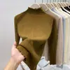 Camiseta Base de Punto Texturizado Media Cuello Alto para Mujer Primavera 2026, Suéter Suave de Punto Ajustado con Bordes Fruncidos, Prenda Interior
