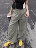 Calça Casual de Trabalho Plissada Estilo Americano para Mulheres, Calça Longa de Verão Fina High-Street, Calça Larga Reta Solta de Comprimento Total