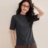 Camiseta Lanjing de Algodón Modal Tencel de Manga Media para Mujer Primavera y Otoño Hombro Normal Cuello Medio Capa Interior Cuello Semialto Manga de Cinco Puntos Camisa Base
