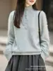 Suéter de Lana con Forro Polar y Cuello Alto Estilo Old Money Vintage para Mujer, Suéter Pulóver Casual, Top de Punto Holgado