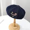 Chapéu de pintor de moda all-match com bordado de letras para primavera e verão, chapéu de sol doce fofo para influenciadores digitais, boina jeans feminina moda