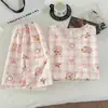 Venda Direta de Fábrica - Pijama de Verão Feminino, Estilo Coreano, Estampa de Desenho Doce e Fofa, Gola Redonda, Algodão Nuvem, Tendência Estilo Ins Item Quente