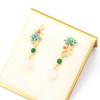 Aretes de Estilo Corte de Alta Gama Estilo Chino Chapados en Oro Aretes de Loto con Goteo de Aceite Azul Oro Escarchado Pin de Plata 925 Aretes para Mujer