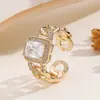 Pulsera Abierta Estilo Cadena de Comercio Exterior con Piedra Principal de Circonita Cuadrada, Anillo Dorado y Plateado, Modelo de Suministro de Exportación, Suministro Directo del Fabricante, Venta al por Mayor