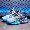 2026 Otoño Cuero Transpirable Infantil Dibujos Animados Hebilla Giratoria Tenis para Niños Antideslizante Suela Suave Tenis con Luces
