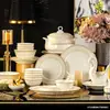 Juego de cuencos y platos de porcelana de hueso a juego gratis al por mayor Jingdezhen vajilla cuenco plato plato conjunto combinado cuenco grande para el hogar cuenco para sopa y fideos