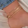 Conjunto de Tres Piezas de Tobilleras Bohemias Transfronterizas Europeas y Americanas con Cadena de Serpiente Plana y Cadena Retorcida para Mujeres Verano Playa Multicapa
