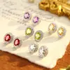 Pendientes de Plata de Ley S925 para Mujer, Pendientes de Piedra de Cristal Natural con Diamantes Completos, Incrustaciones Personalizadas Estilo Europeo y Americano de Alta Gama, Populares en Xiaohongshu