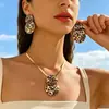 Conjunto de Collar y Pendientes Redondos Geométricos de Estampado de Leopardo Salvaje de Moda, Exagerado