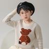 Camisola de lã 100% lã pura para meninos bebê outono e inverno Novo urso de gola redonda engrossado manga comprida malha assentamento camisola