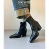 Versão em Couro ~6cm Botas de Cano Curto de Salto Alto para o Dia a Dia com Bico Fino Botas Versáteis Afuniladas Zíper nas Costas Botas Macias Botas Chelsea para Mulheres