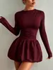 Otoño 2026 Nuevo Estilo Transfronterizo Amazon Comercio Exterior Moda Europea y Americana Ajustado Vestido de Manga Larga Elástico Falda Abullonada Mujer
