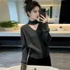 Suéter de Punto Ajustado con Cuello en V Holgazán Estilo Coreano para Mujer 2026 Primavera Otoño Top de Diseño Único Súper Caliente