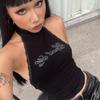 Europeo y Americano Transfronterizo Encaje Chaleco Tirantes Cuello Halter Letra Verano Ajustado Sexy Top Corto de Mujer