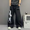 Jeans con Estampado de Letras para Hombres y Mujeres, Pantalones Estilo Costa Oeste Americana, Nicho de Calle Alta, Corte Holgado, Pierna Recta Adelgazante, Pantalones Curvos