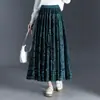 Falda de terciopelo dorado de doble uso línea A para mujer 2026 Otoño/Invierno Nueva Cintura Alta Cubre Caderas Falda Plisada Suelta Casual Grande