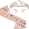 Venta Caliente Transfronteriza 30 18 50 Etiqueta para Fiesta de Cumpleaños con Broche de Perla Correa de Hombro para Cumpleaños Corona Juego de 3 Piezas
