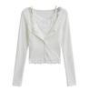 Estilo Coreano Menina Estilo Doce Cardigan de Renda com Alça Conjunto Top Puro Desejo Feminino Sexy Para Namoro Conjunto de Duas Peças Feminino Outono e Inverno