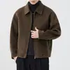 Casaco Masculino de Lã Outono/Inverno 2025 com Gola Reversível, Caxemira Dupla Face, Corte Solto, Tamanho Grande, Marrom
