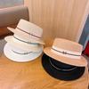 Sombrero de paja blanco elegante de estilo francés para verano, con parte superior plana, para mujer, para vacaciones en la playa, sombrero de copa informal sencillo y combinable.
