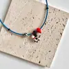 Colgante de Vaca Feliz Lindo Hecho a Mano DIY Cuentas Rojas Cuentas Azules Collar de Verano Cadena para Clavícula Accesorio