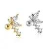 Novo Modelo Transfronteiriço: 1 Peça Stud para Osso da Orelha em Aço Inoxidável + Cobre com Zircônia Incrustada, Joia para Piercing Rosqueável de Lua e Flor de Ameixa, em Estoque