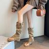 2024 comércio exterior novo two-wear clipe de dedo do pé plissado botas frescas design de nicho oco botas altas botas de plataforma para hot pants