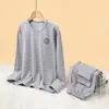 Conjunto de ropa interior térmica de algodón puro para adolescentes, conjunto de ropa interior cálida a rayas para niños mayores, camiseta térmica de algodón Lycra