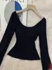 Camiseta Básica de Cuello Redondo para Mujer Otoño e Invierno Nuevo Estilo Ropa Interior Superior Adelgazante Ropa Exterior Chica Casual Camiseta de Manga Larga con Cuello en U Grande Mujer