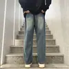 Calça jeans de cintura elástica, marca de moda masculina, calças largas, calças masculinas, outono, retrô, lavadas, antigas, retas, para estudantes