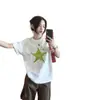Camiseta de Manga Corta de Algodón Puro con Estrellas Dulces para Estudiantes, Estilo Ins Harajuku de Verano, Top Suelto Suave y Esponjoso de Cuello Redondo