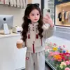 2026 Novo Conjunto de Inverno Masculino Feminino Infantil com Veludo Espesso, Moletom com Capuz Conjunto de Duas Peças Estilo Coreano Streetwear Infantil