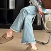 Jeans de Retazos de Encaje Azul Claro Shanlida Di para Mujer Estilo Nuevo de Primavera Forma de Pera Cuerpo Pequeño Versátiles Cortos